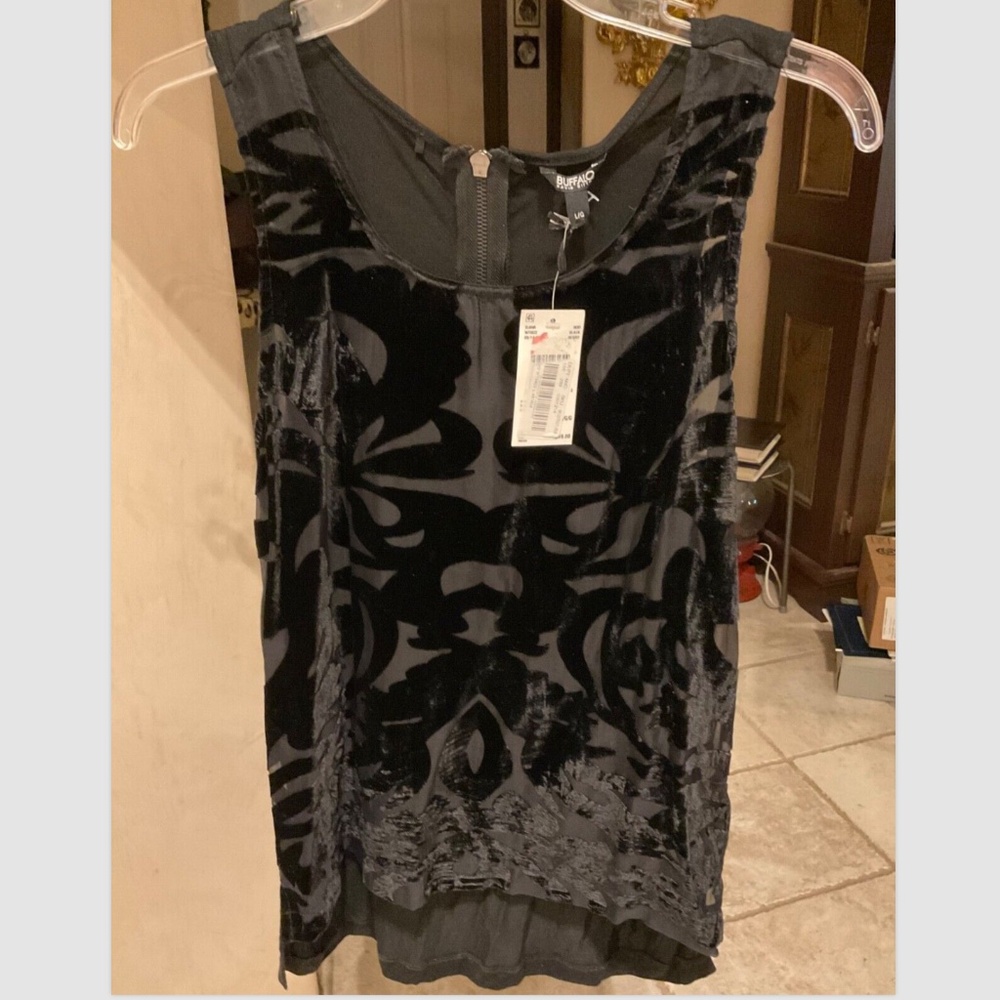 Buffalo David Bitton Black Burnout Velvet Tunic Tank Top NEW NWT High Low
